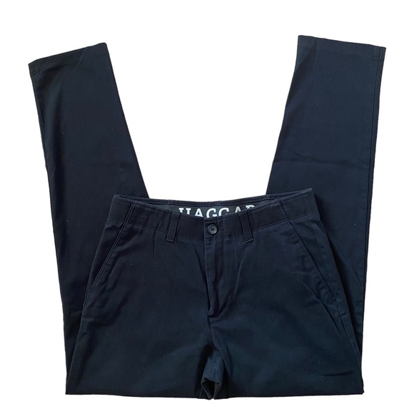 Haggar men’s 30x32 slim fit flat front straight leg black pants button zip - Picture 2 of 11